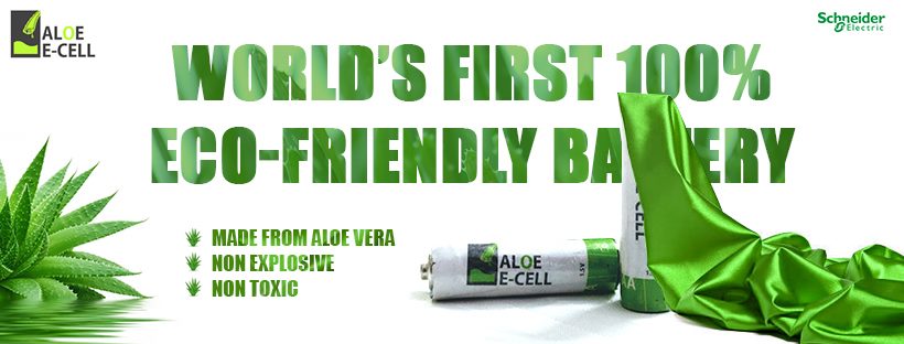 Aloe Ecell, have developed the world's first 100% Eco-friendly and Non-hazardous 1.5V AA sized batteries using ALOE VERA which can be used a replacement for the existing hazardous dry cell batteries of remote controls. clocks, toys, etc at 10% cheaper cost and 1.5X more durability.